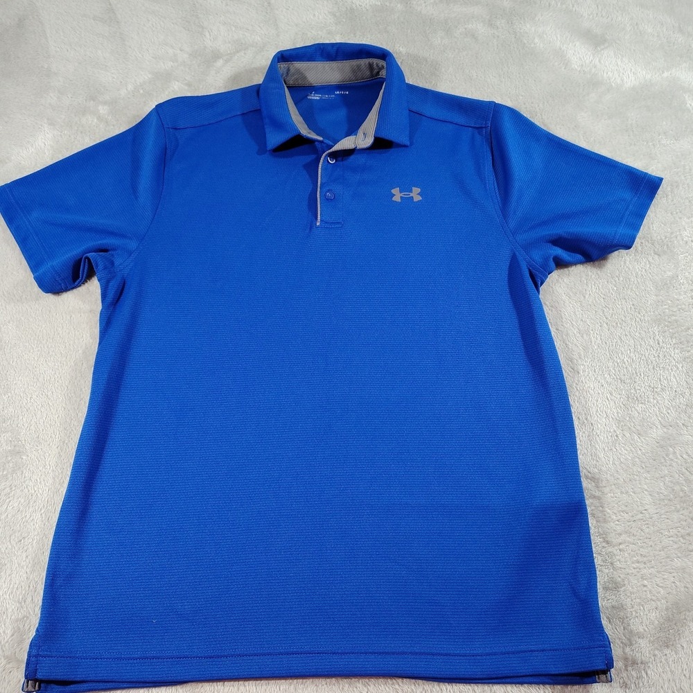 Under Armour Golf Polo Shirt Men L Kelly Blue Stretch Loose Comfort Activity